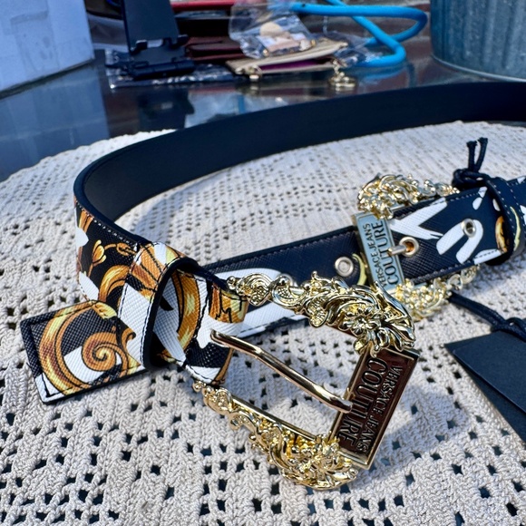 NWT Versace Belt Jeans Couture Collection, Black & Yellow with Gold Buckle, 90cm main image 5
